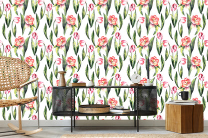 Wallpaper Painted Blooming Tulips