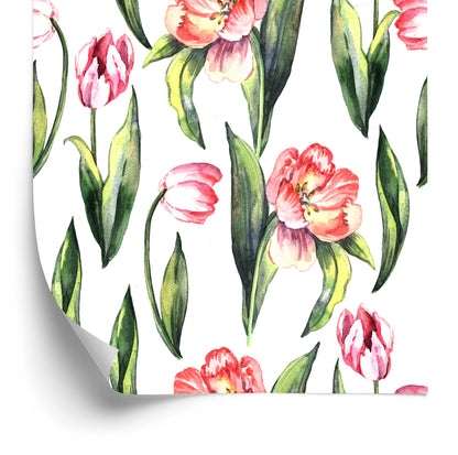 Wallpaper Painted Blooming Tulips