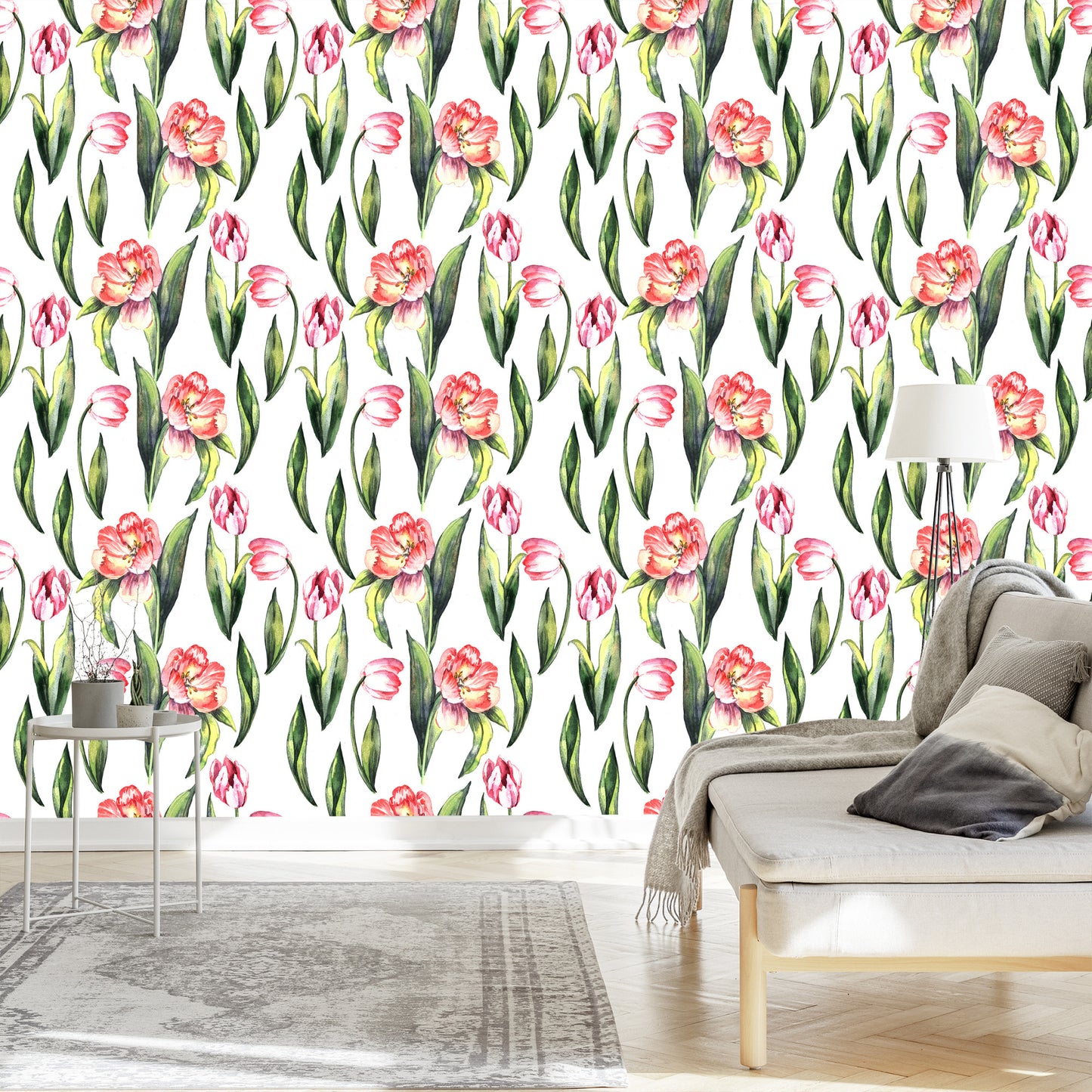 Wallpaper Painted Blooming Tulips