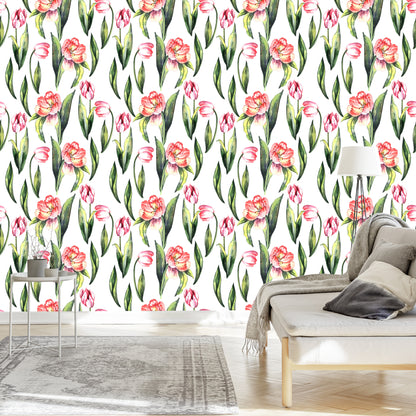 Wallpaper Painted Blooming Tulips