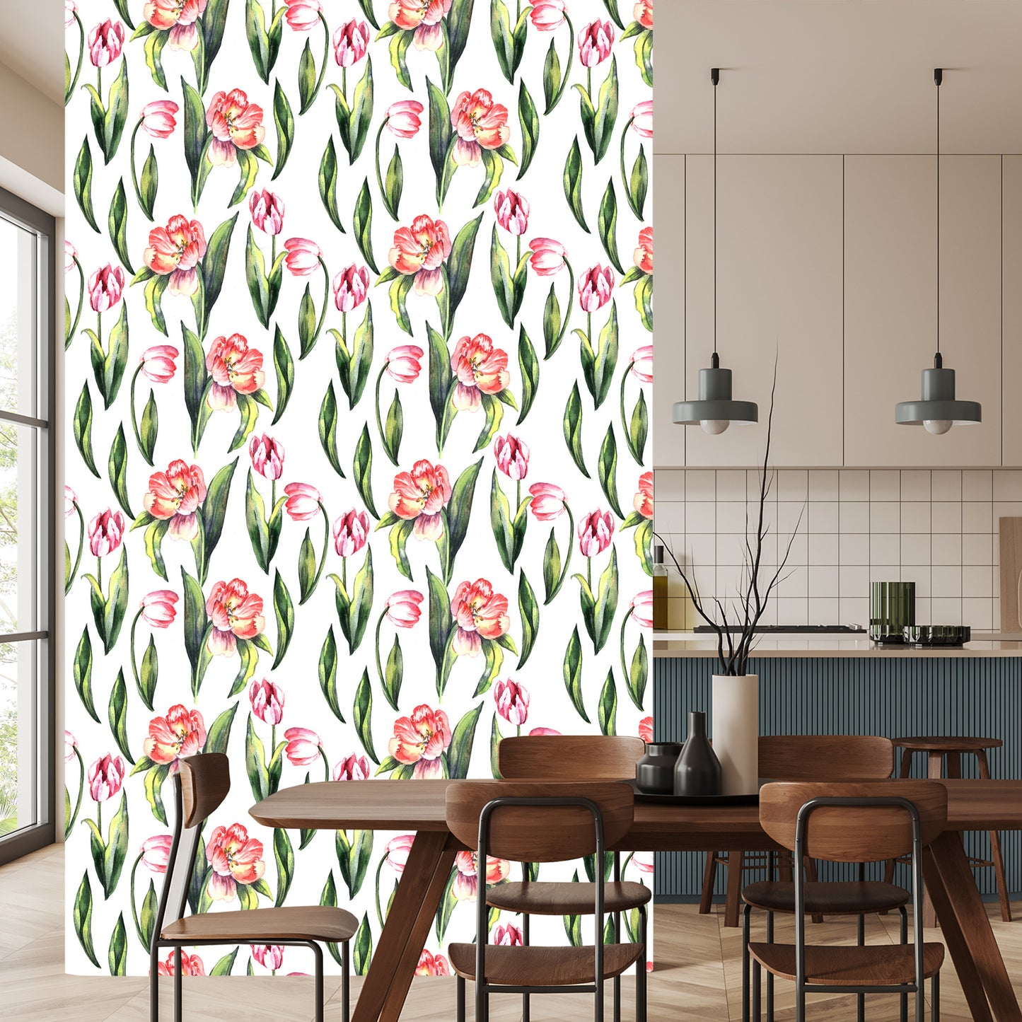 Wallpaper Painted Blooming Tulips