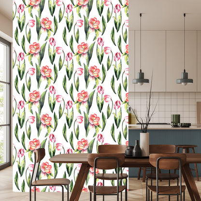 Wallpaper Painted Blooming Tulips