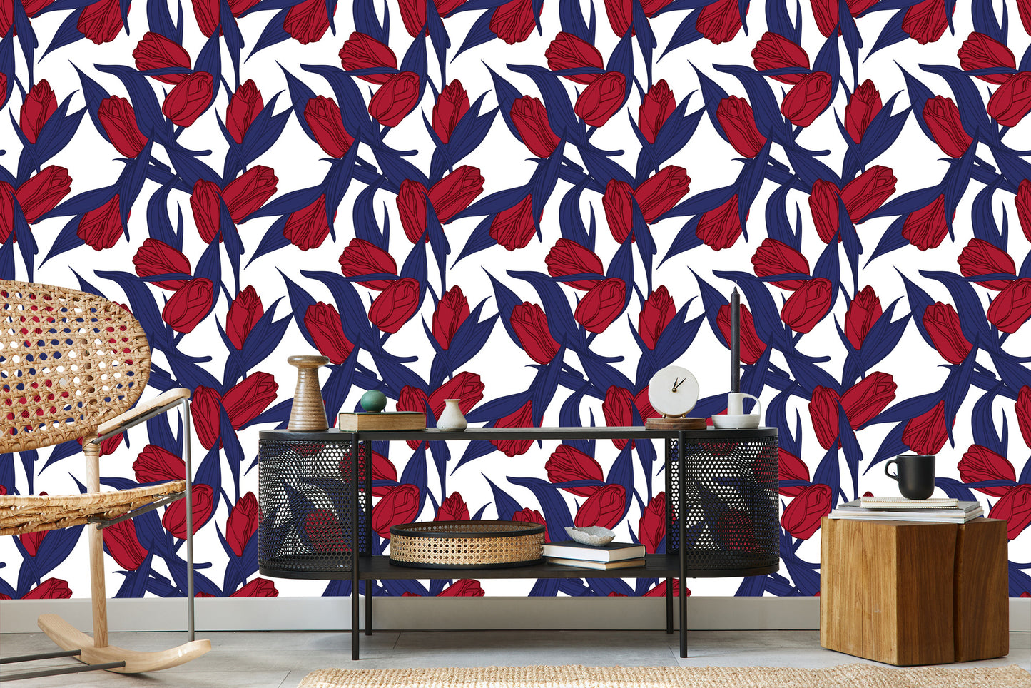 Wallpaper Painted Red Tulips