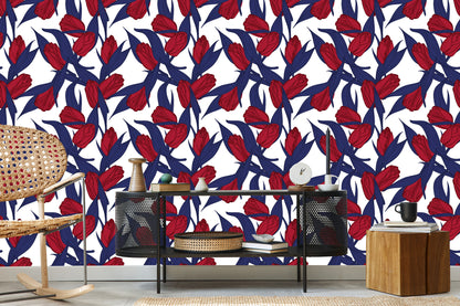 Wallpaper Painted Red Tulips