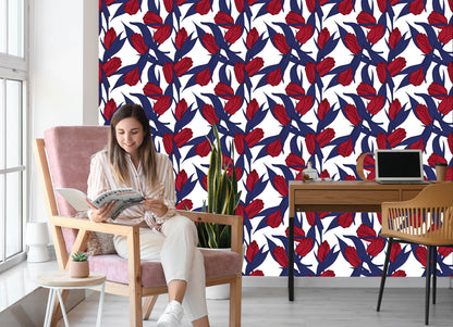 Wallpaper Painted Red Tulips