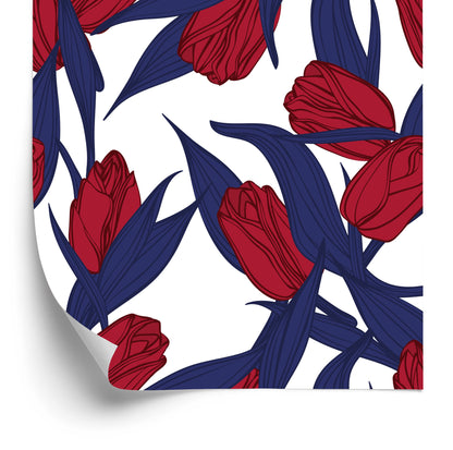 Wallpaper Painted Red Tulips