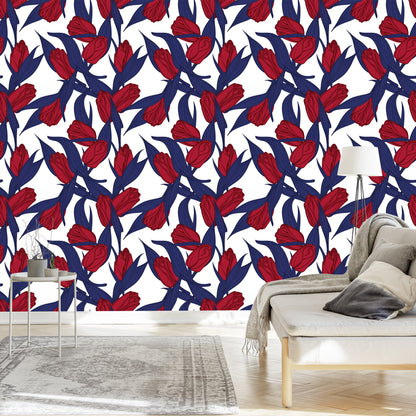 Wallpaper Painted Red Tulips
