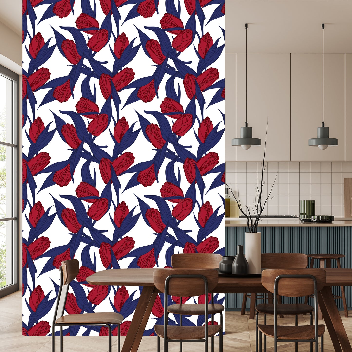 Wallpaper Painted Red Tulips