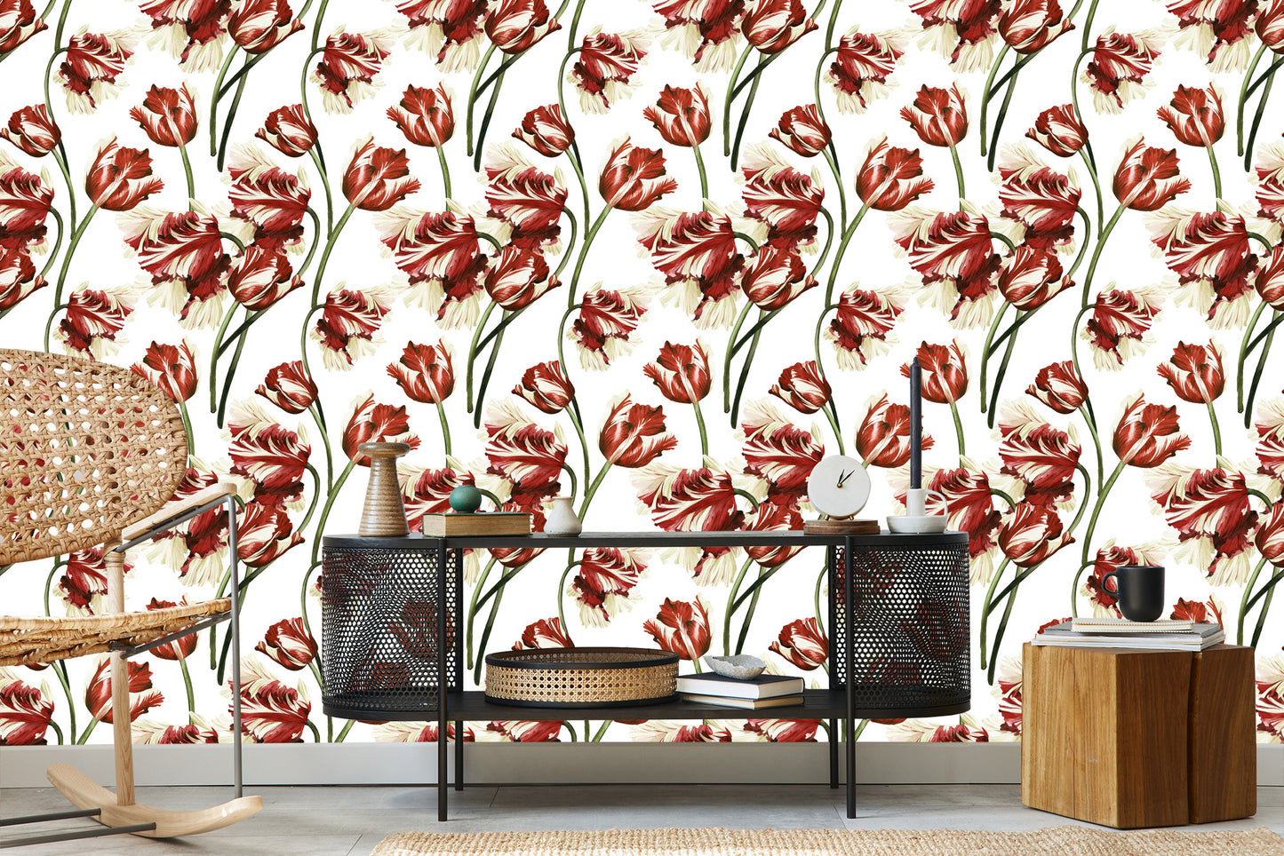 Wallpaper Red And White Tulips