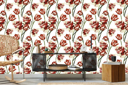 Wallpaper Red And White Tulips