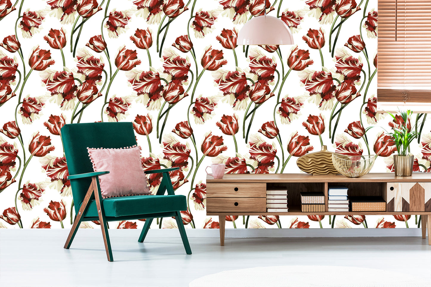 Wallpaper Red And White Tulips