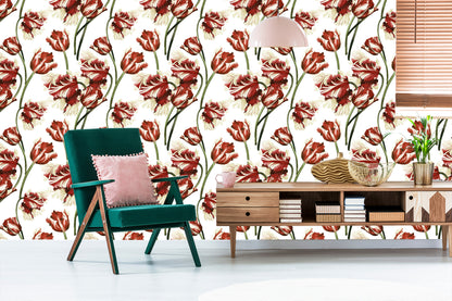 Wallpaper Red And White Tulips