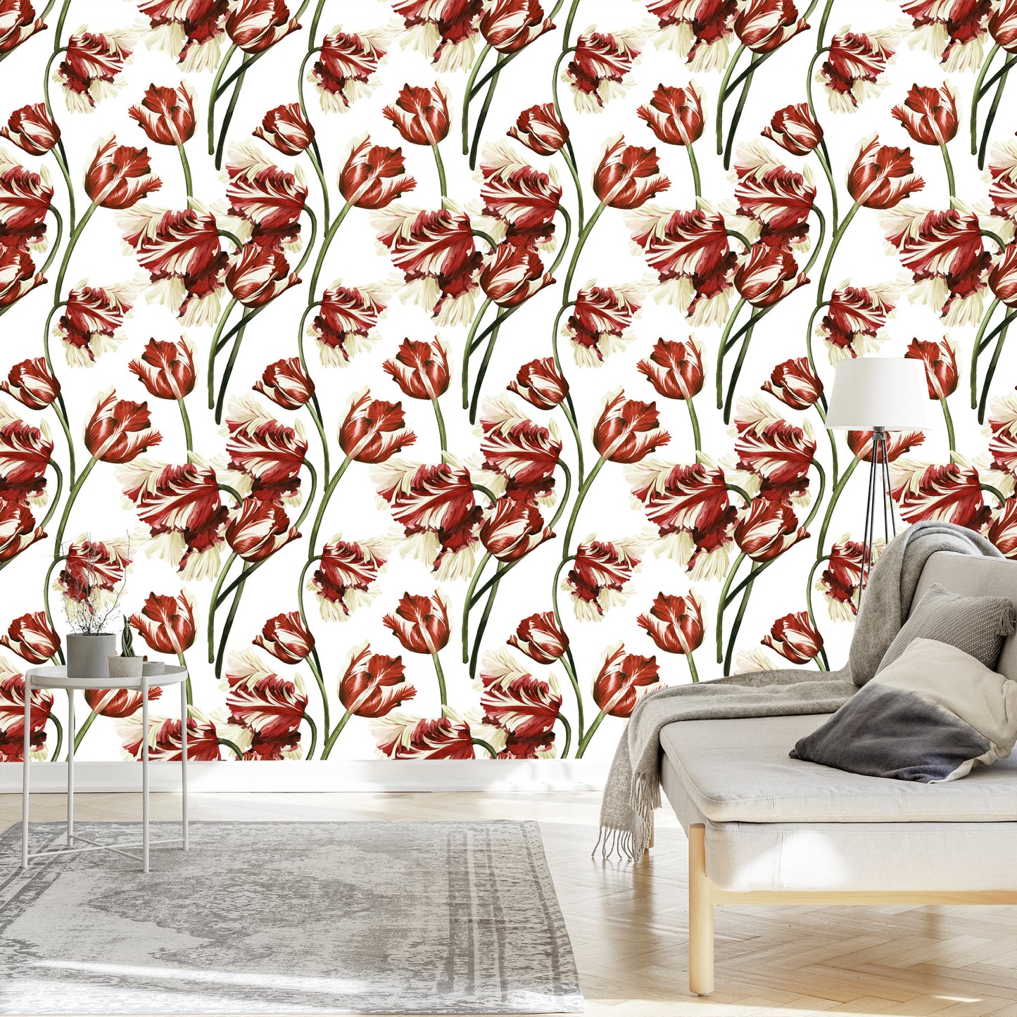 Wallpaper Red And White Tulips