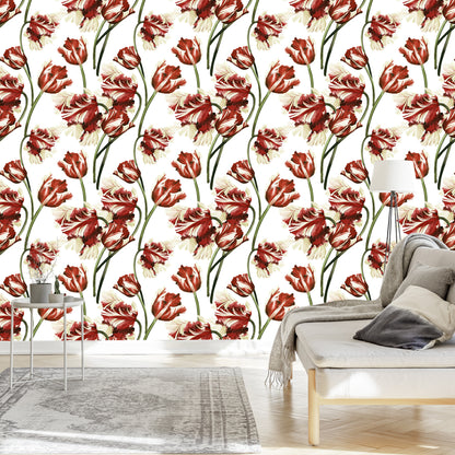 Wallpaper Red And White Tulips