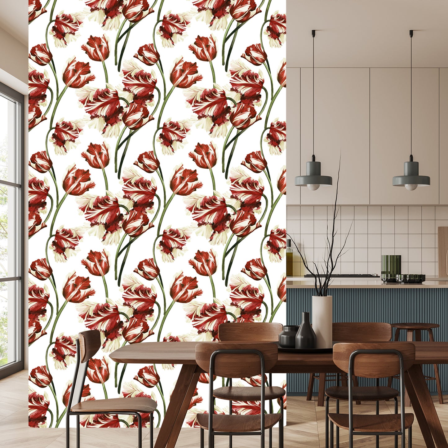 Wallpaper Red And White Tulips