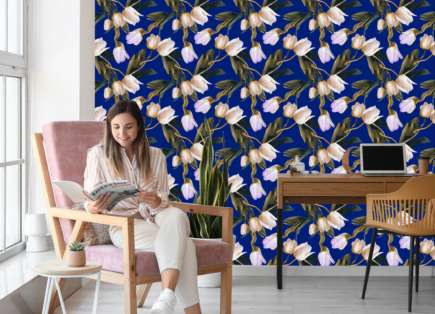Wallpaper Painted Spring Tulips