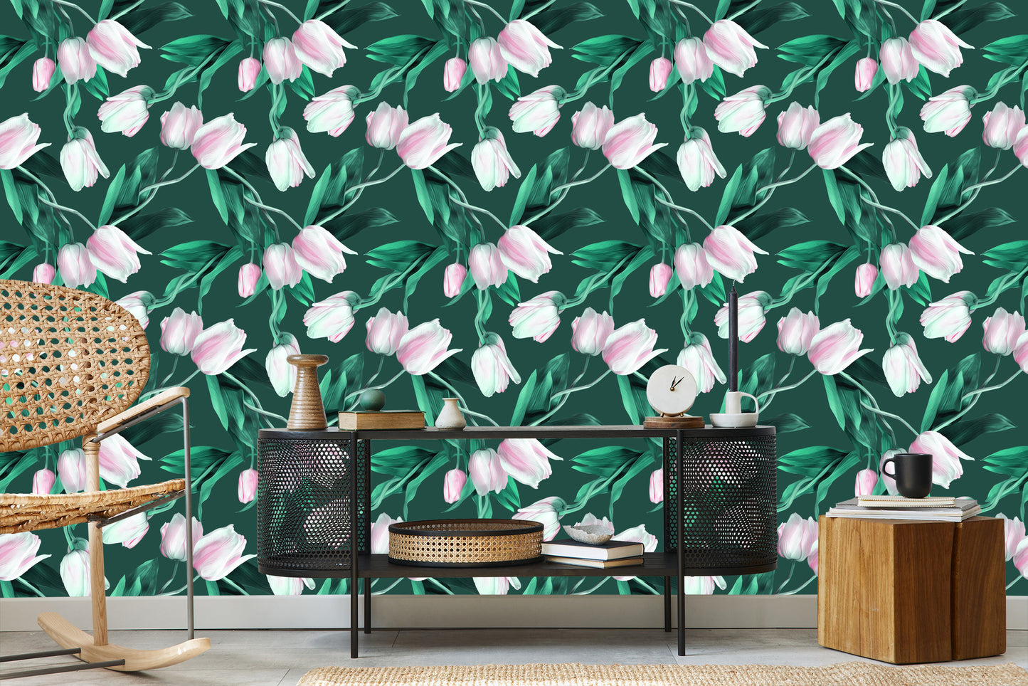 Wallpaper Painted Tulip Bouquet