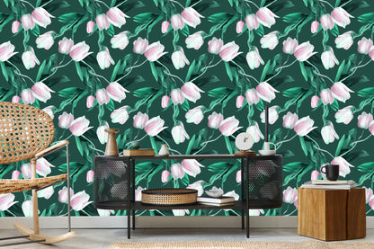 Wallpaper Painted Tulip Bouquet