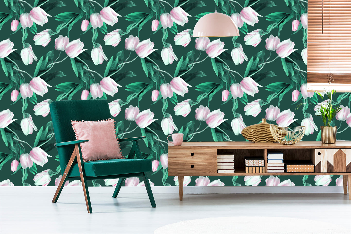Wallpaper Painted Tulip Bouquet