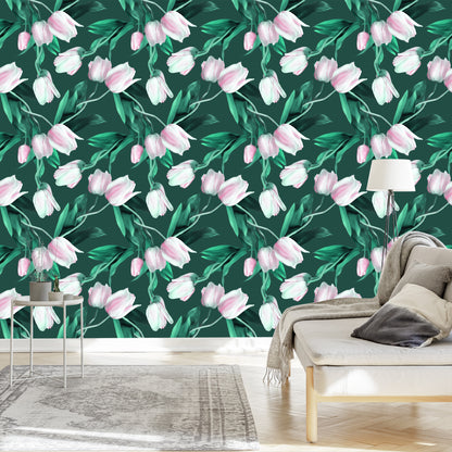 Wallpaper Painted Tulip Bouquet