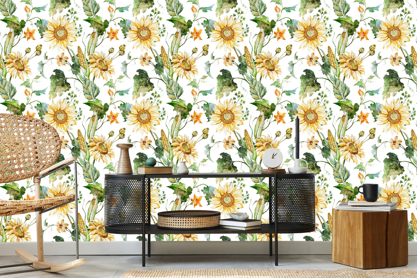 Wallpaper On Corridor Sunflower Corn Leaves 3D