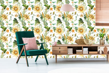 Wallpaper On Corridor Sunflower Corn Leaves 3D