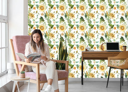 Wallpaper On Corridor Sunflower Corn Leaves 3D