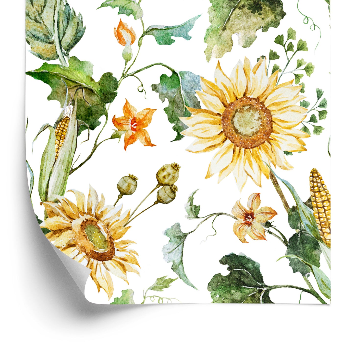 Wallpaper On Corridor Sunflower Corn Leaves 3D