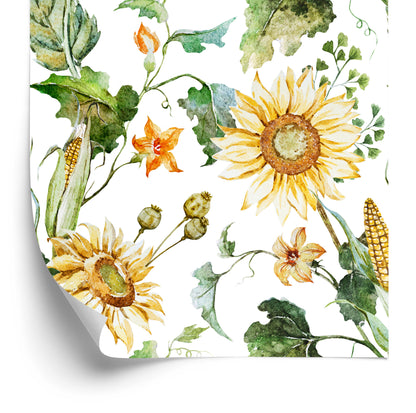 Wallpaper On Corridor Sunflower Corn Leaves 3D