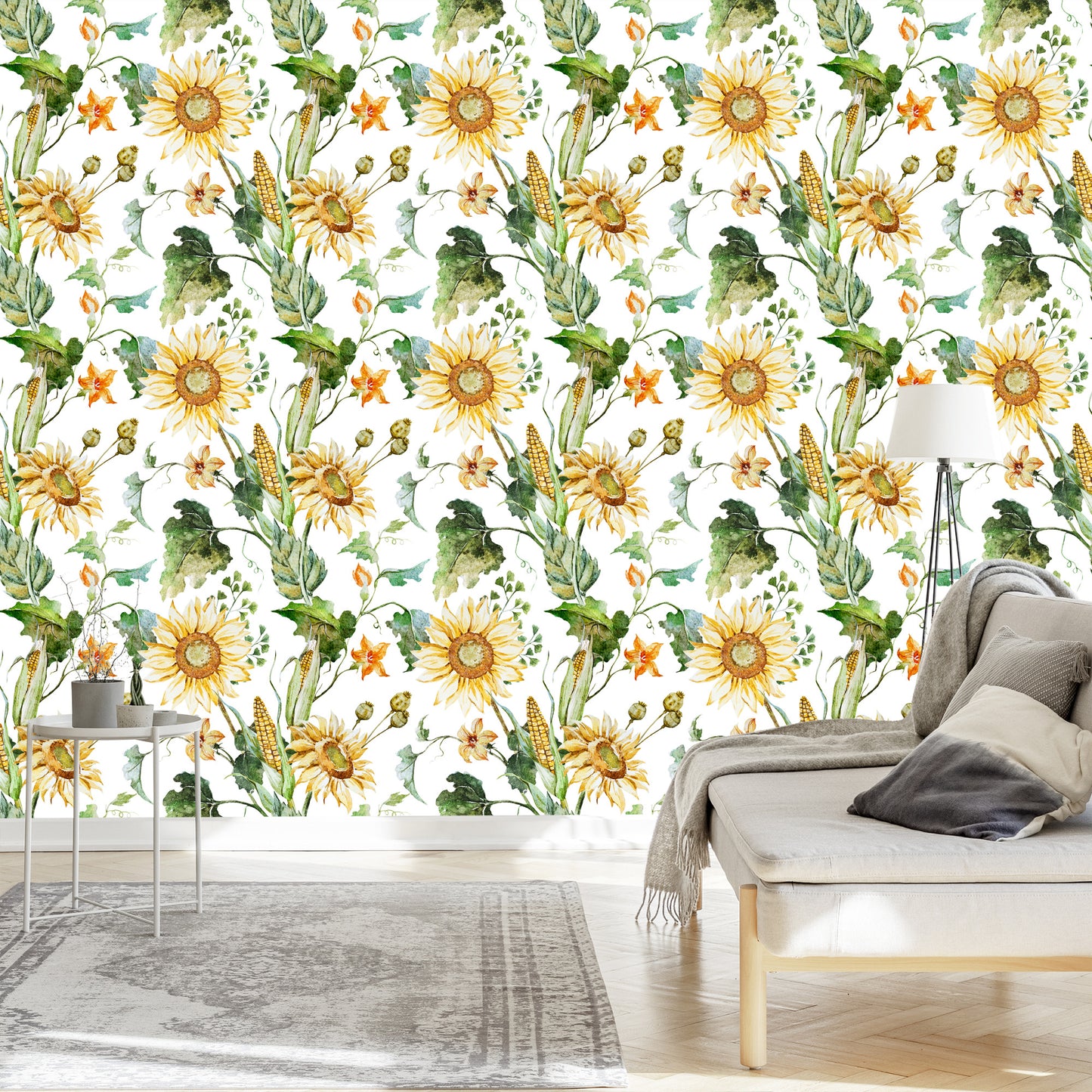 Wallpaper On Corridor Sunflower Corn Leaves 3D