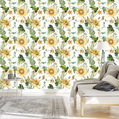 Wallpaper On Corridor Sunflower Corn Leaves 3D