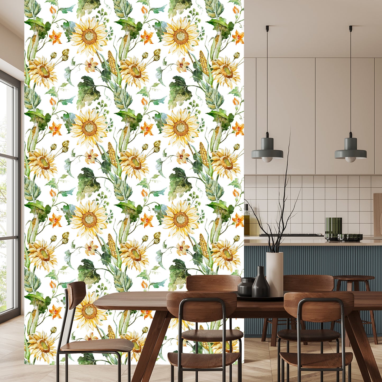 Wallpaper On Corridor Sunflower Corn Leaves 3D