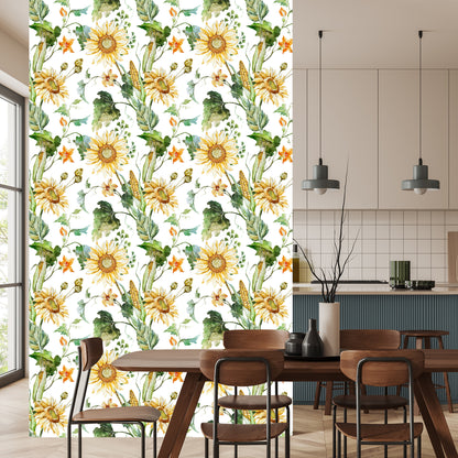Wallpaper On Corridor Sunflower Corn Leaves 3D