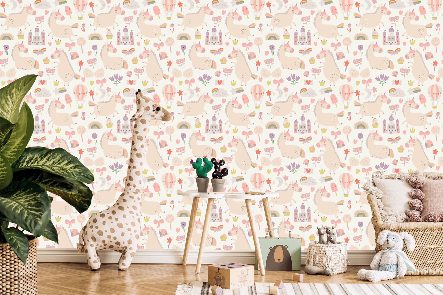 Wallpaper For Children - Unicorns, Sweets And Plants