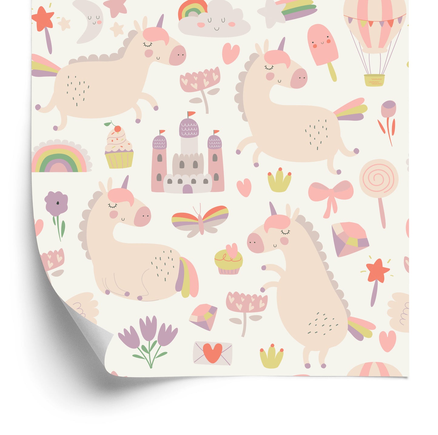 Wallpaper For Children - Unicorns, Sweets And Plants