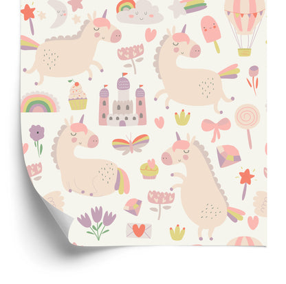Wallpaper For Children - Unicorns, Sweets And Plants