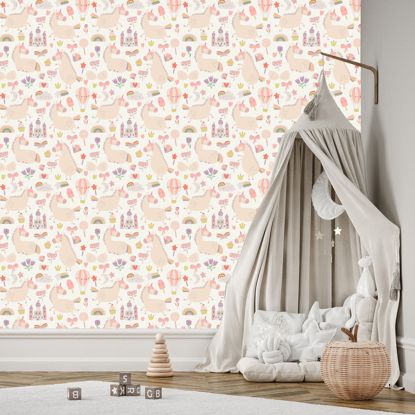 Wallpaper For Children - Unicorns, Sweets And Plants
