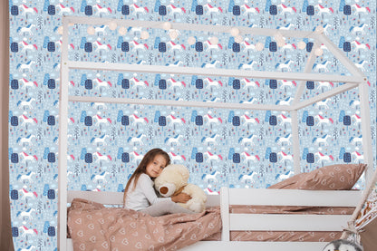 Wallpaper For Children - Unicorns Among The Trees