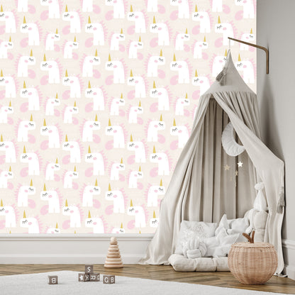 Wallpaper For Children - Sleeping Unicorns - Scandinavian Style