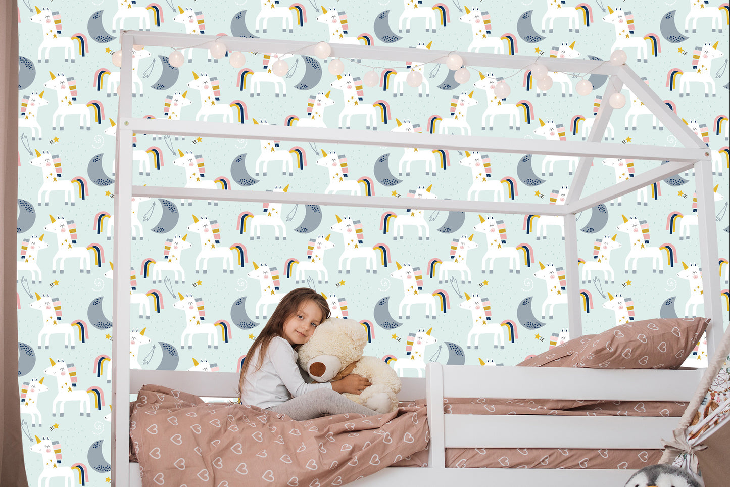 Wallpaper For Children - Unicorns And Moons - Scandinavian Style