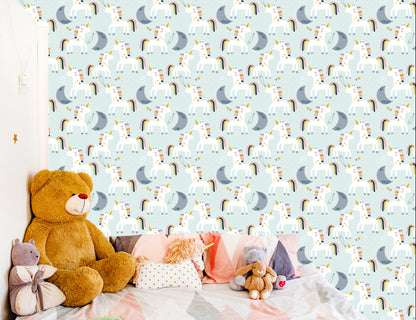 Wallpaper For Children - Unicorns And Moons - Scandinavian Style
