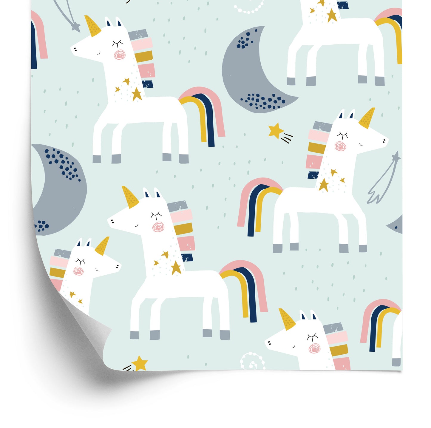 Wallpaper For Children - Unicorns And Moons - Scandinavian Style
