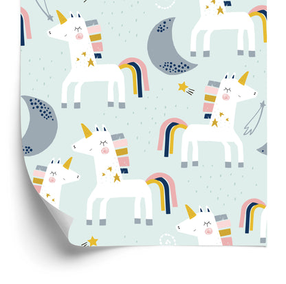 Wallpaper For Children - Unicorns And Moons - Scandinavian Style