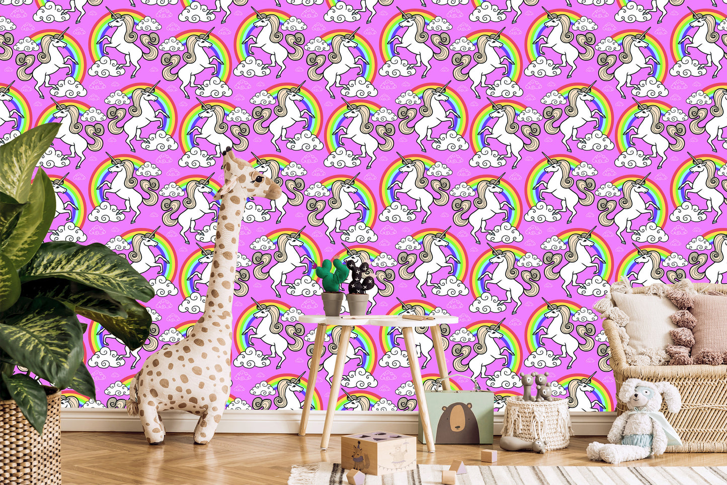 Wallpaper For Children - Unicorn On A Rainbow Background
