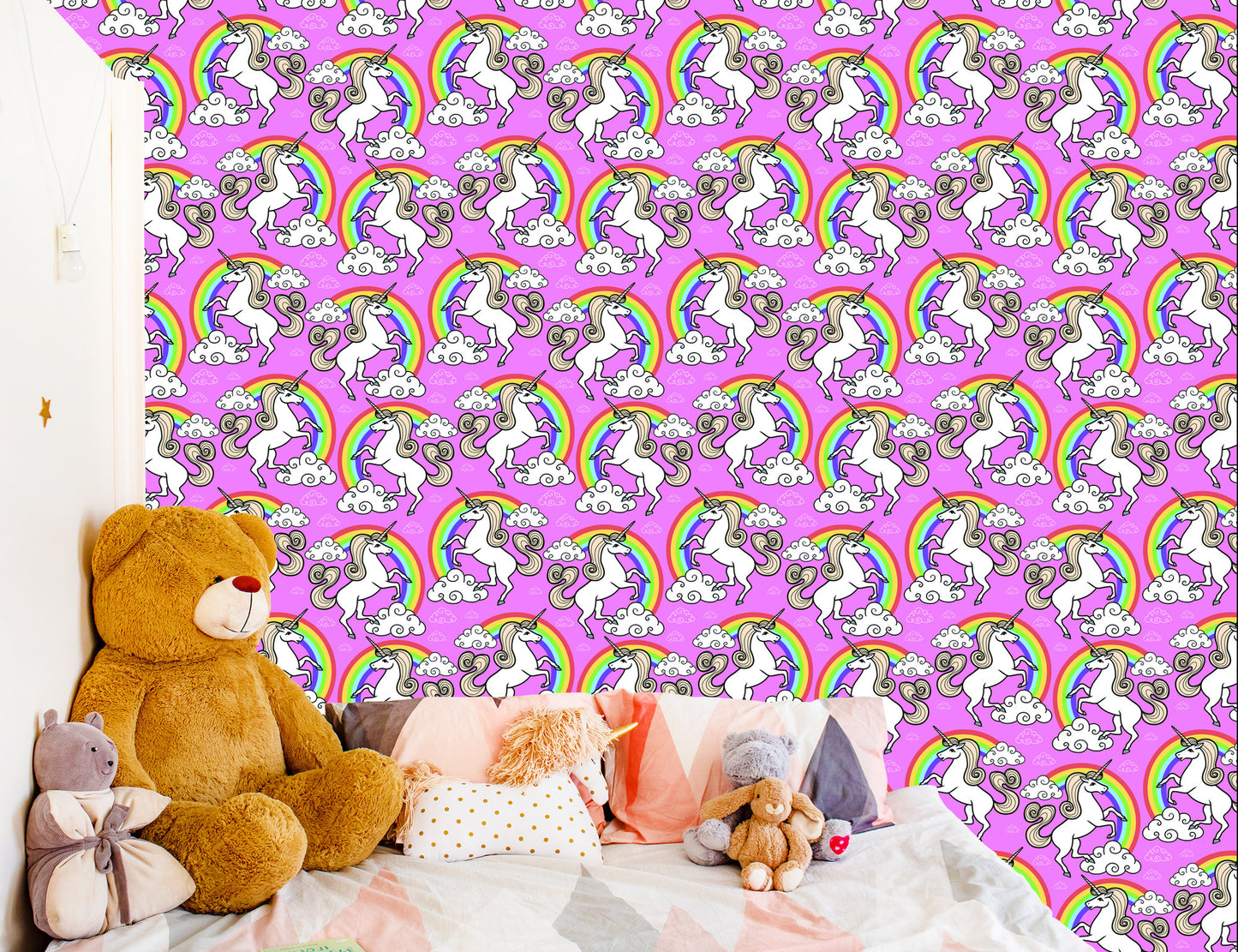 Wallpaper For Children - Unicorn On A Rainbow Background