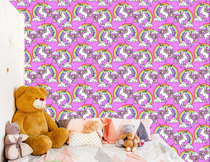 Wallpaper For Children - Unicorn On A Rainbow Background