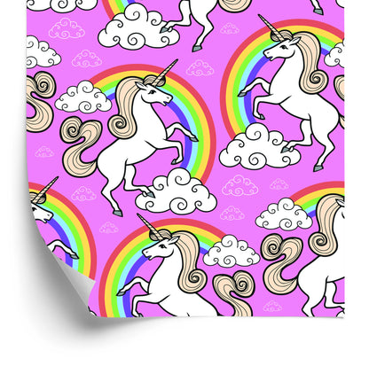 Wallpaper For Children - Unicorn On A Rainbow Background