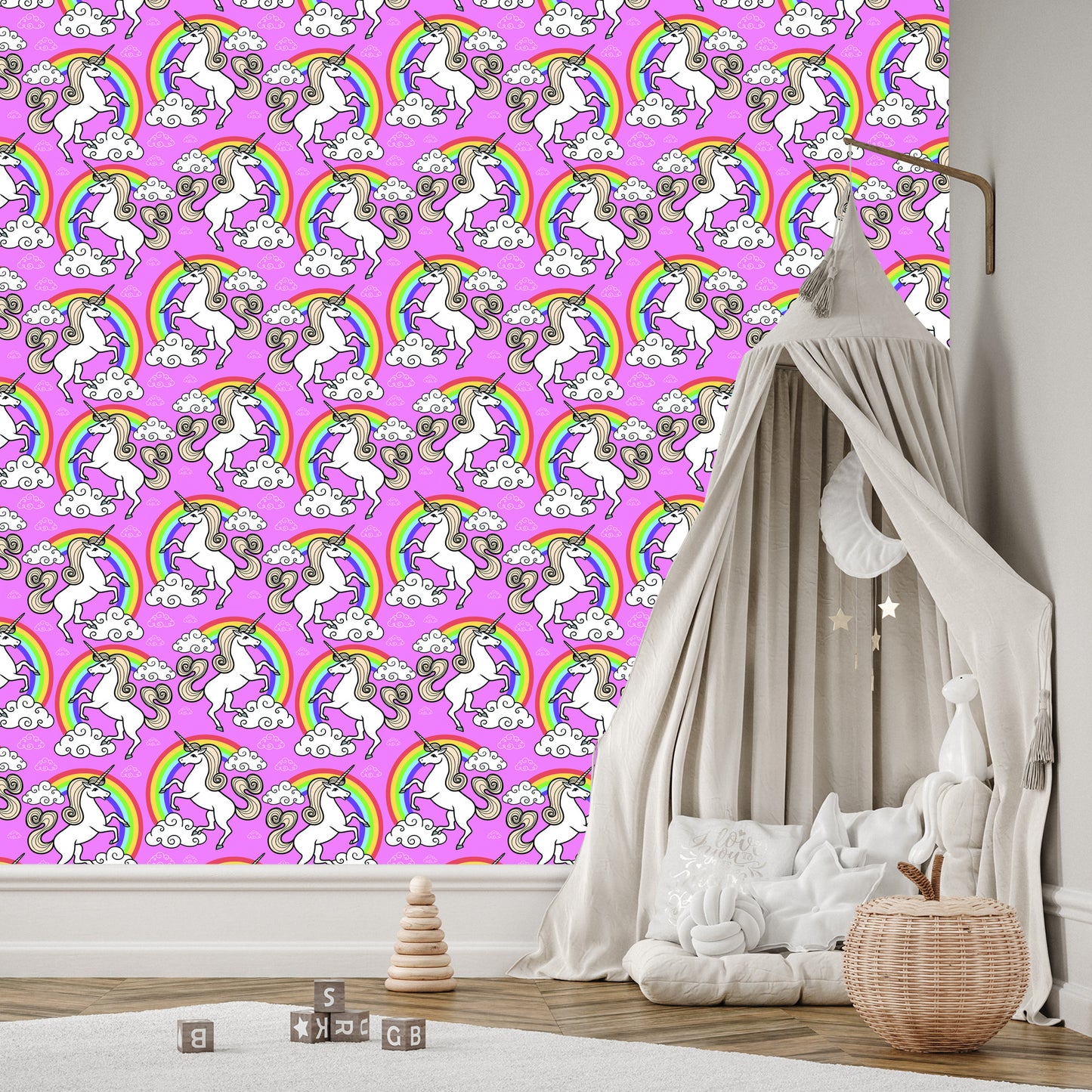 Wallpaper For Children - Unicorn On A Rainbow Background