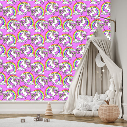 Wallpaper For Children - Unicorn On A Rainbow Background