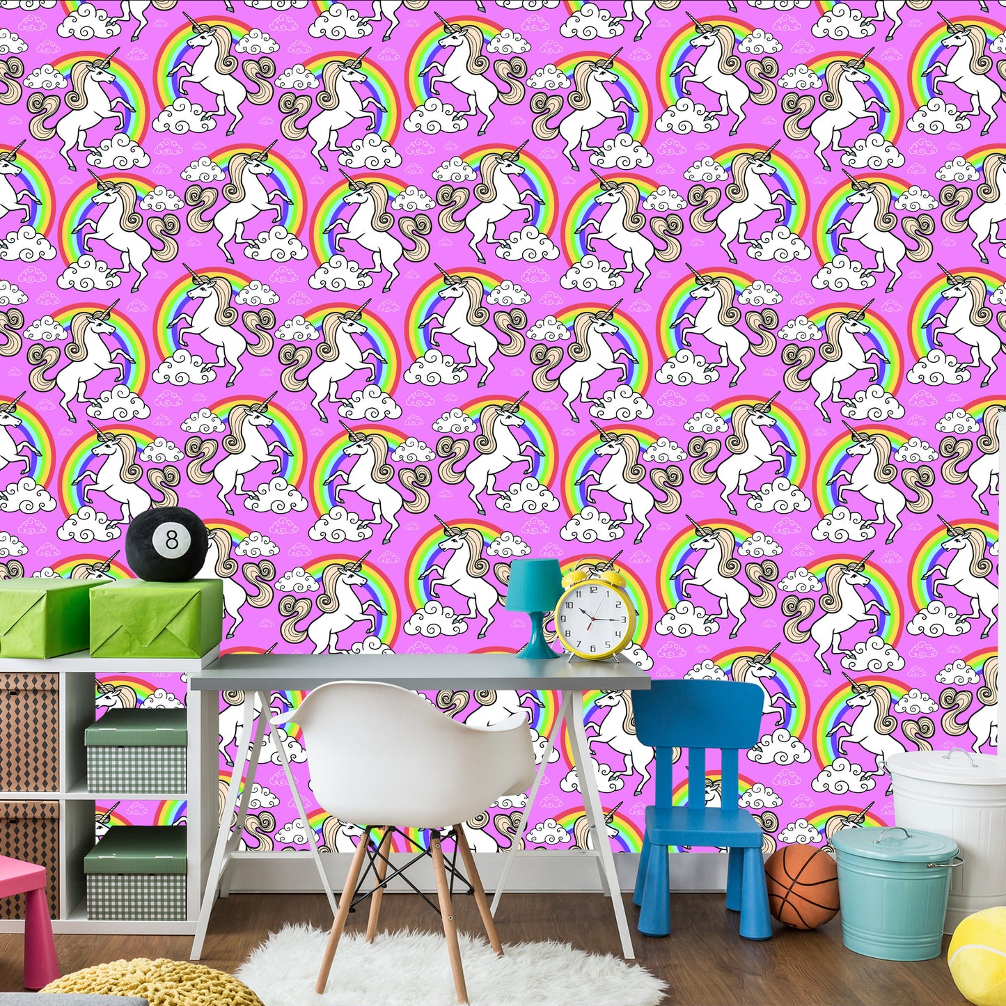 Wallpaper For Children - Unicorn On A Rainbow Background